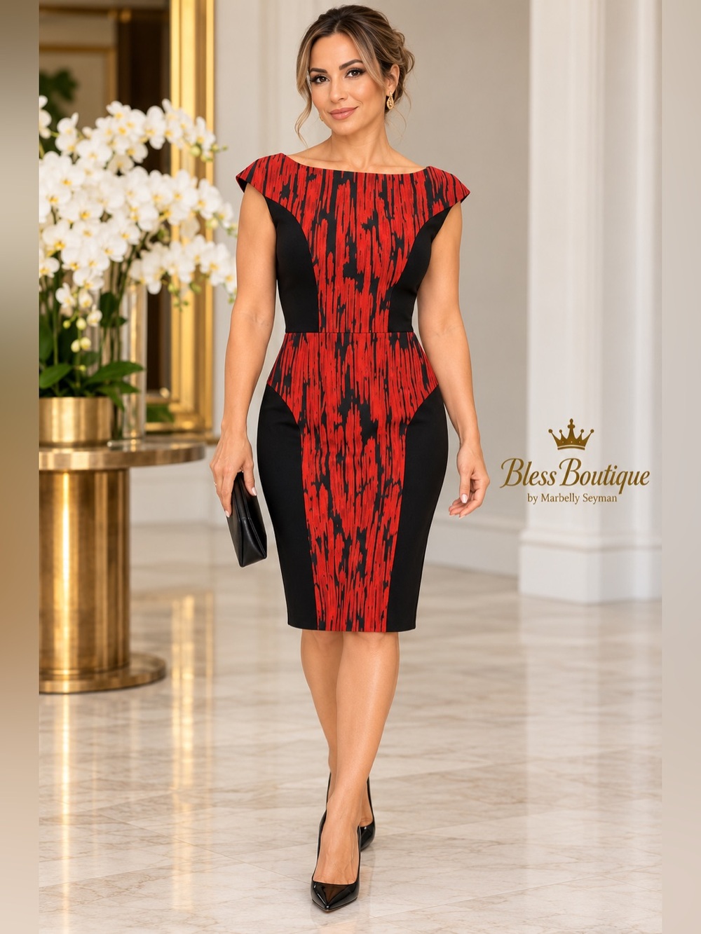 NWT Janie Bryant for Black Halo Size 6 Red Black Colorblock Sheath Cocktail Dres